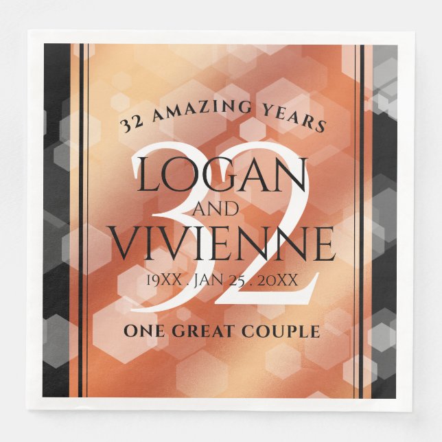 Serviette En Papier Élégant 32ème anniversaire de Mariage de bronze (Devant)