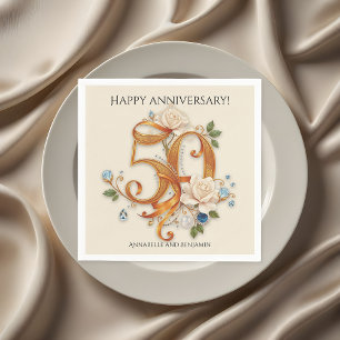 Serviette En Papier Élégant 50e anniversaire de Mariage Gold & White