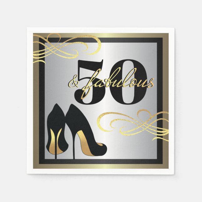 Serviette En Papier Élégant 50e anniversaire papier de fête (Devant)