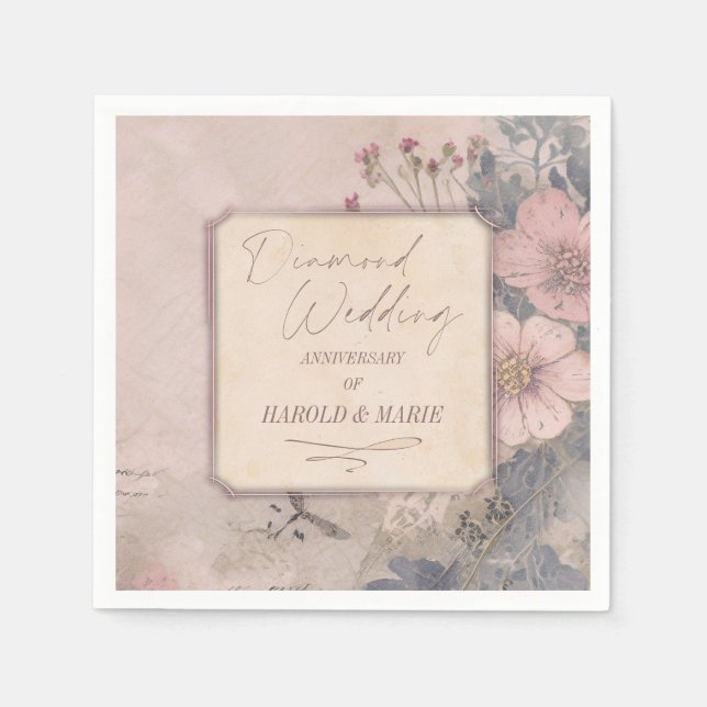 Serviette En Papier Élégant 60e Mariage Diamond (Devant)
