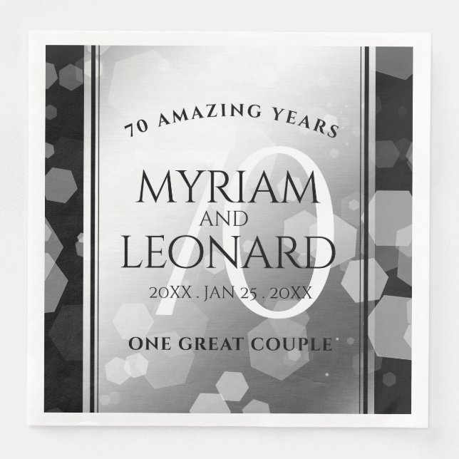 Serviette En Papier Élégant 70e anniversaire de Mariage Platinum (Devant)