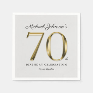 Serviette En Papier Élégant 70e Anniversaire Solid Gold Text Classy