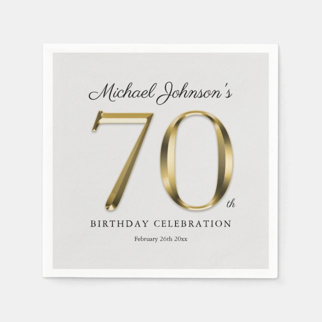 Serviette En Papier Élégant 70e Anniversaire Solid Gold Text Classy (Devant)