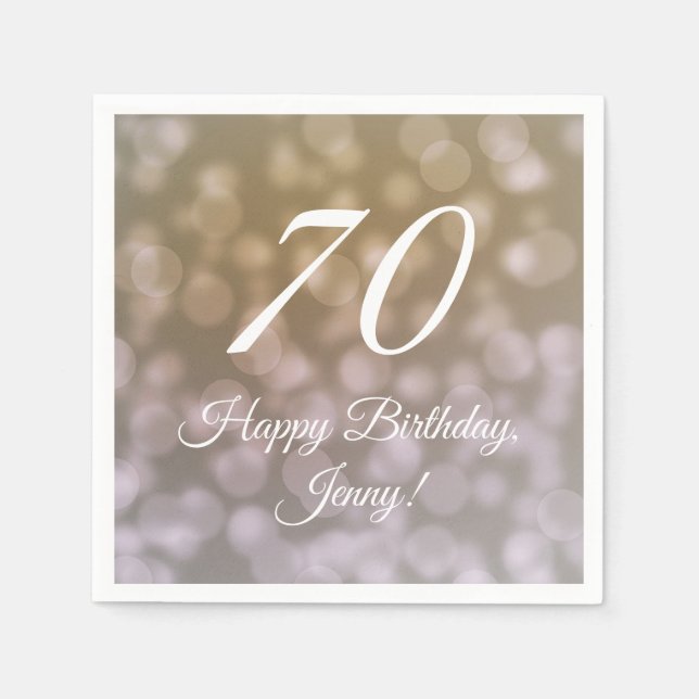 Serviette En Papier Élégant 70e Bokeh d'or féminin moderne (Devant)
