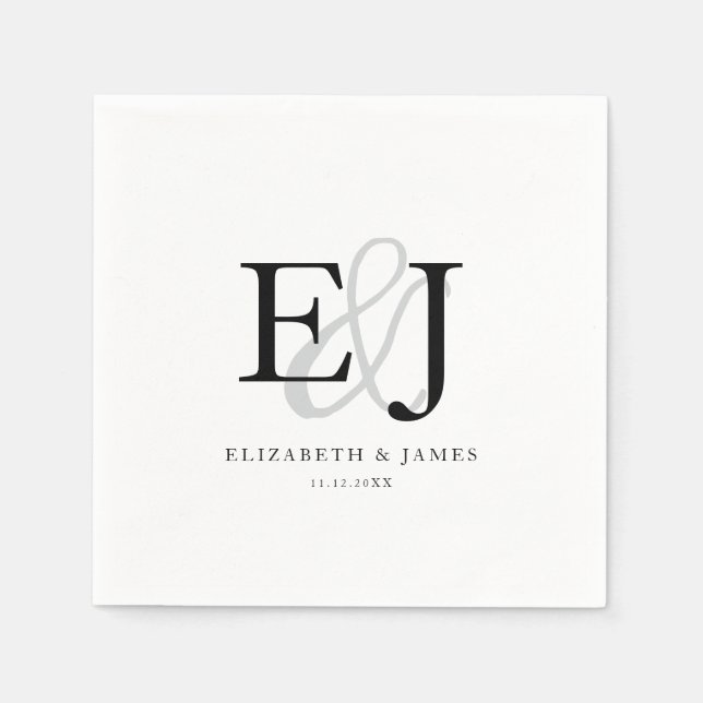 Serviette En Papier Élégant Ampersand Classic Monogram Mariage (Devant)