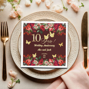 Serviette En Papier Élégant Anniversaire de Mariage de 10 ans Floral O