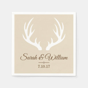 Serviette En Papier Elégant Antlers de Cerfs Blancs & Taupe   Personna