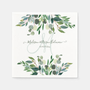 Serviette En Papier Elégant aquarelle bleu gomme Eucalyptus Monogramme
