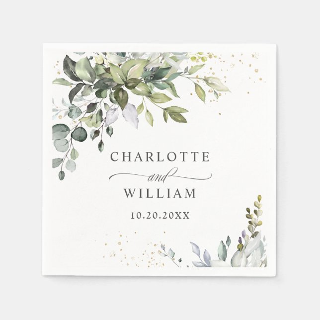 Serviette En Papier Elégant aquarelle Eucalyptus papier Mariage (Devant)