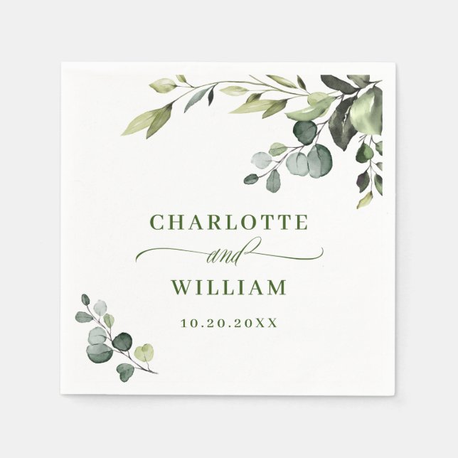 Serviette En Papier Elégant aquarelle Eucalyptus papier Mariage (Devant)
