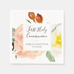 Serviette En Papier Elégant Aquarelle Fleurs Filles Communion