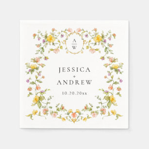 Serviette En Papier Elégant Aquarelle Fleurs sauvages Mariage