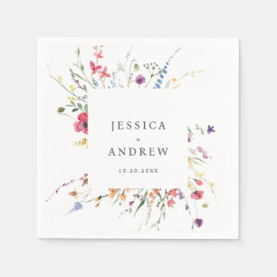 Serviette En Papier Elégant Aquarelle Fleurs sauvages Mariage