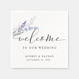 Serviette En Papier Élégant aquarelle lavande Bienvenue Mariage