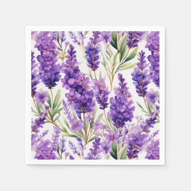 Serviette En Papier Elégant Aquarelle Lavande Fleurs (Devant)
