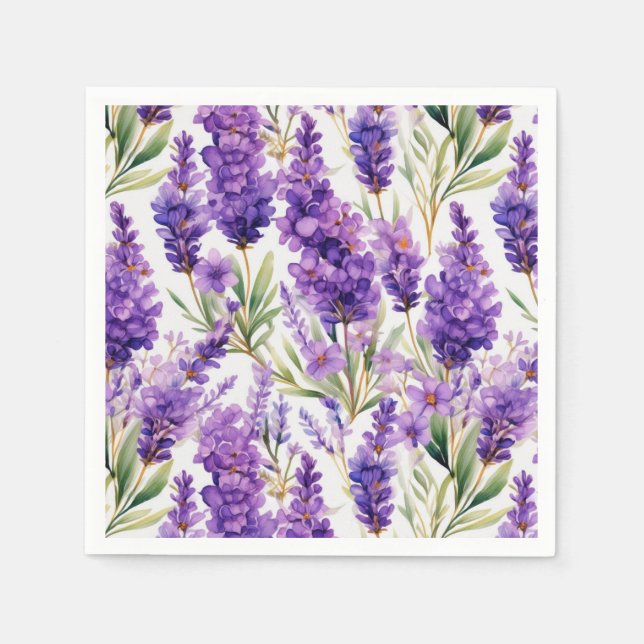 Serviette En Papier Elégant Aquarelle Lavande Fleurs (Devant)