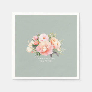 Serviette En Papier Elégant Aquarelle moderne Peony Sage Mariage vert