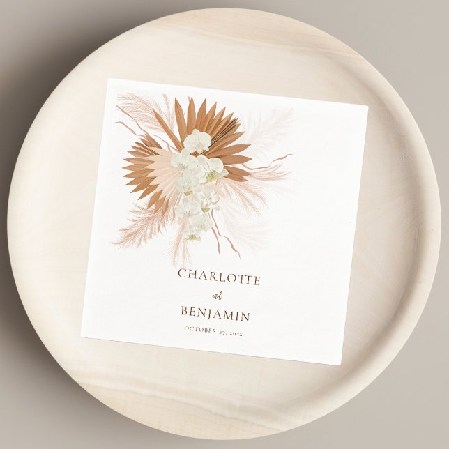 Serviette En Papier Elégant aquarelle Pampas Papier Mariage en laiton (Elegant Watercolor Pampas Grass Wedding Paper Napkins)