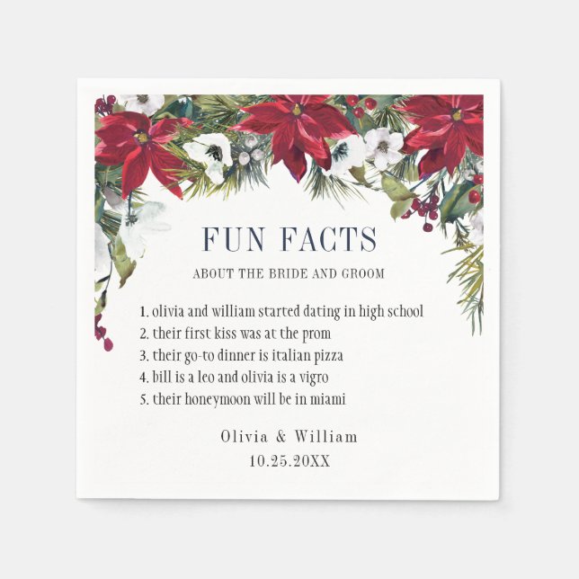 Serviette En Papier Elégant Aquarelle Poinsettia FUN FACTS Mariage (Devant)