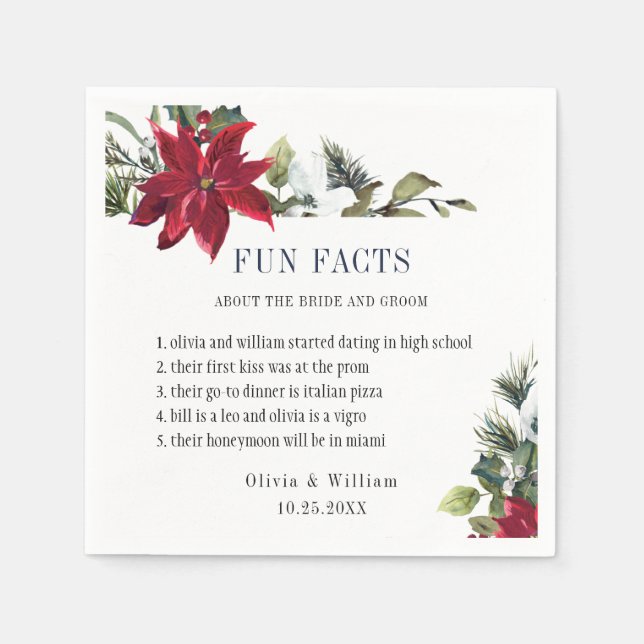 Serviette En Papier Elégant Aquarelle Poinsettia FUN FACTS Mariage (Devant)