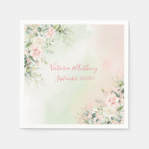 Serviette En Papier Elégant Aquarelle rose Blush Floral Mariage