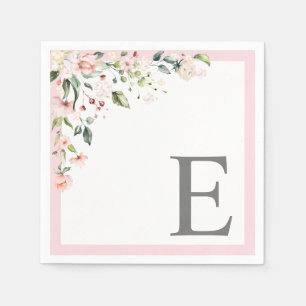 Serviette En Papier Elégant Aquarelle rose Floral Monogramme initial