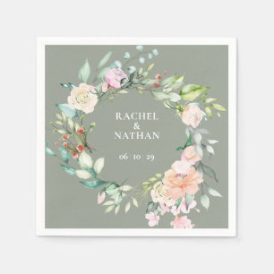 Serviette En Papier Elégant Aquarelle Verdure Floral Mariage