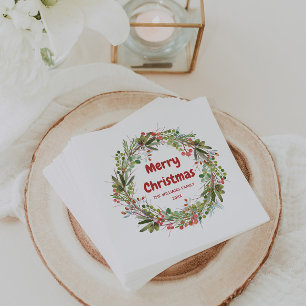 Serviette En Papier Elégant Aquarelle Wreath Noël personnalisable