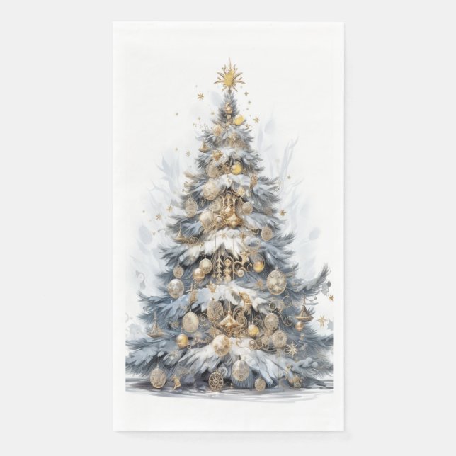 Serviette En Papier Élégant Arbre de Noël Or Ornements Neige (Devant)