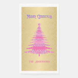 Serviette En Papier Élégant Arbre de Noël Pink Gold Nom Ornements