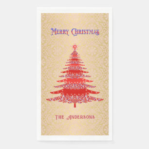Serviette En Papier Élégant Arbre de Noël Rouge Or Nom Ornements