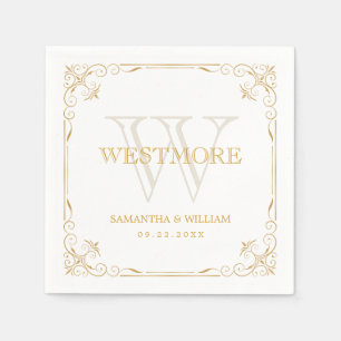 Serviette En Papier Élégant Art Déco Vintage Monogramme Mariage or