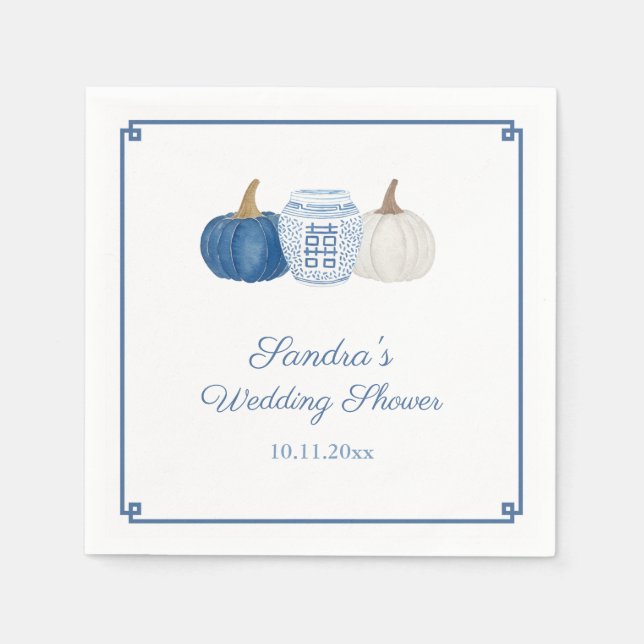 Serviette En Papier Élégant Automne Citrouilles Blanches et Bleues Mar (Devant)