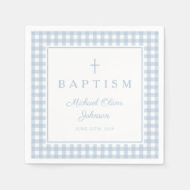 Serviette En Papier Elegant Baby Blue Gingham Boy Baptism