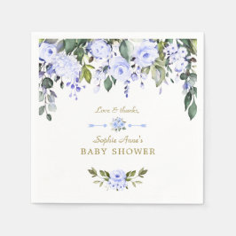 Serviette En Papier Elégant Baby shower Aquarelle Bleu Fleurs