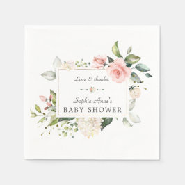 Serviette En Papier Elégant Baby shower Aquarelle rose Fleurs