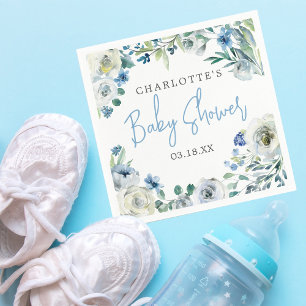 Serviette En Papier Elégant Baby shower Bleu Blanc Floral Spring Boy