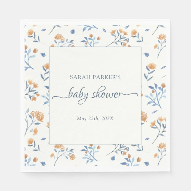 Serviette En Papier Elégant Baby shower Boho Fleur sauvage (Devant)