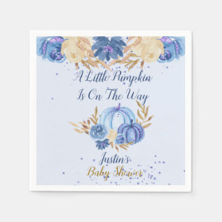 Serviette En Papier Elégant Baby shower Citrouille bleu