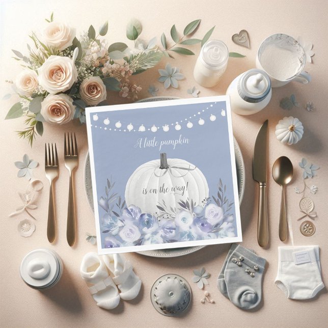 Serviette En Papier Elégant Baby shower Citrouille Dusty Blue (Créateur téléchargé)