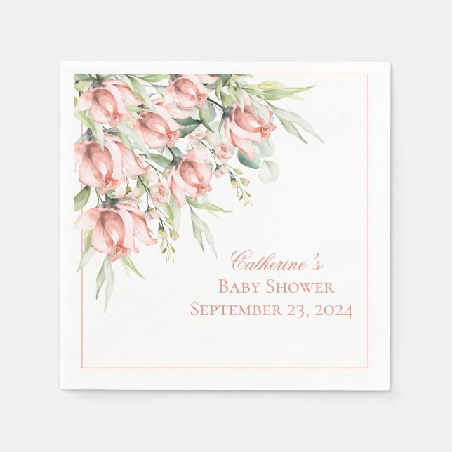 Serviette En Papier Élégant Baby shower d'aquarelle rose (Devant)
