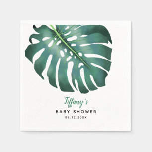 Serviette En Papier Élégant Baby shower de feuilles tropicales vertes