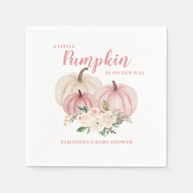 Serviette En Papier Élégant Baby shower de fille Citrouille rose (Devant)