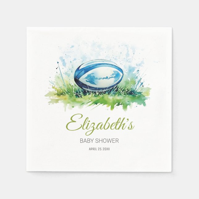 Serviette En Papier Elégant Baby shower de rugby aquarelle (Devant)