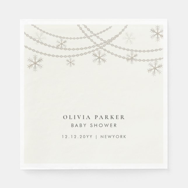 Serviette En Papier Élégant Baby shower d'hiver de Snowflakes (Devant)