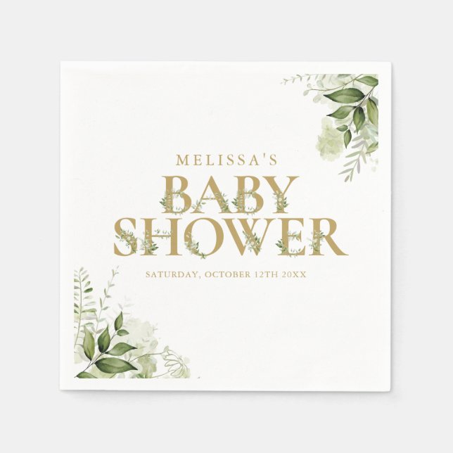 Serviette En Papier Élégant Baby shower d'or Foliage (Devant)
