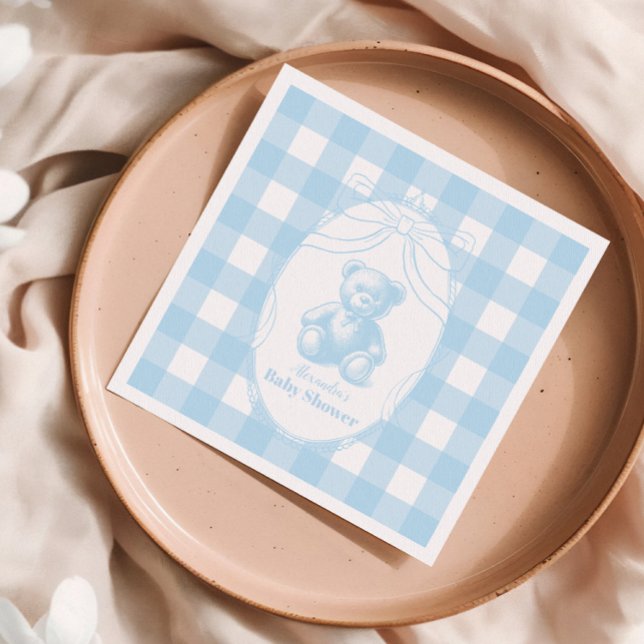 Serviette En Papier Elégant Baby shower d'ours en peluche En vichy fra (Créateur téléchargé)