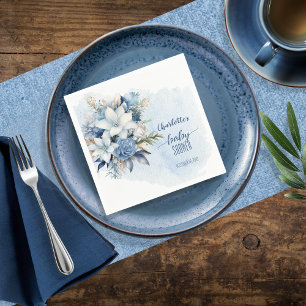 Serviette En Papier Elégant Baby shower Floral d'hiver bleu