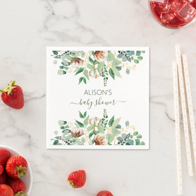 Serviette En Papier Elégant Baby shower Floral Eucalyptus (En situation)
