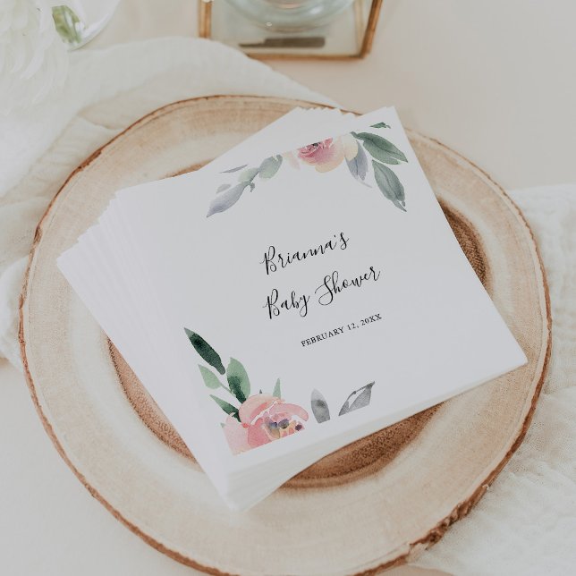 Serviette En Papier Élégant Baby shower floral rose (Créateur téléchargé)